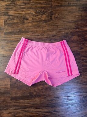 Women's Light Pink Athletic Shorts with Contrast Stripes